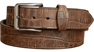 The Chomper: Men's Brown Stitched Alligator Design Leather Belt 1.50"