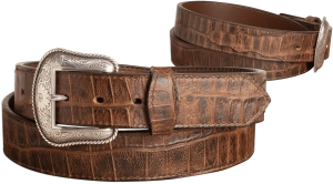 The Chomper: Men's Brown Stitched Alligator Design Western Leather Belt 1.50"