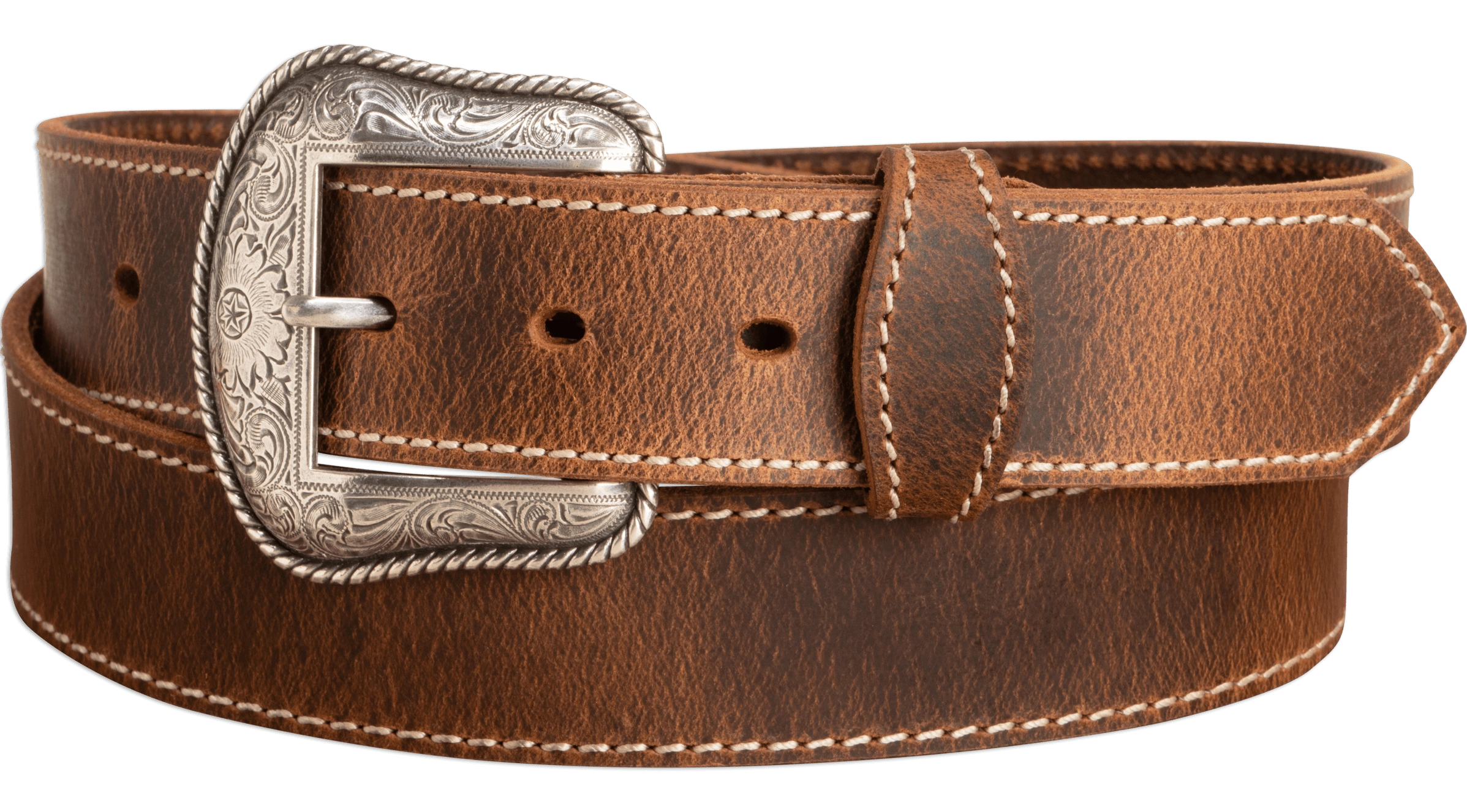 The Crazy Horse: Men's Oil Tanned Stitched Western Leather Belt 1.50" With Conchos
