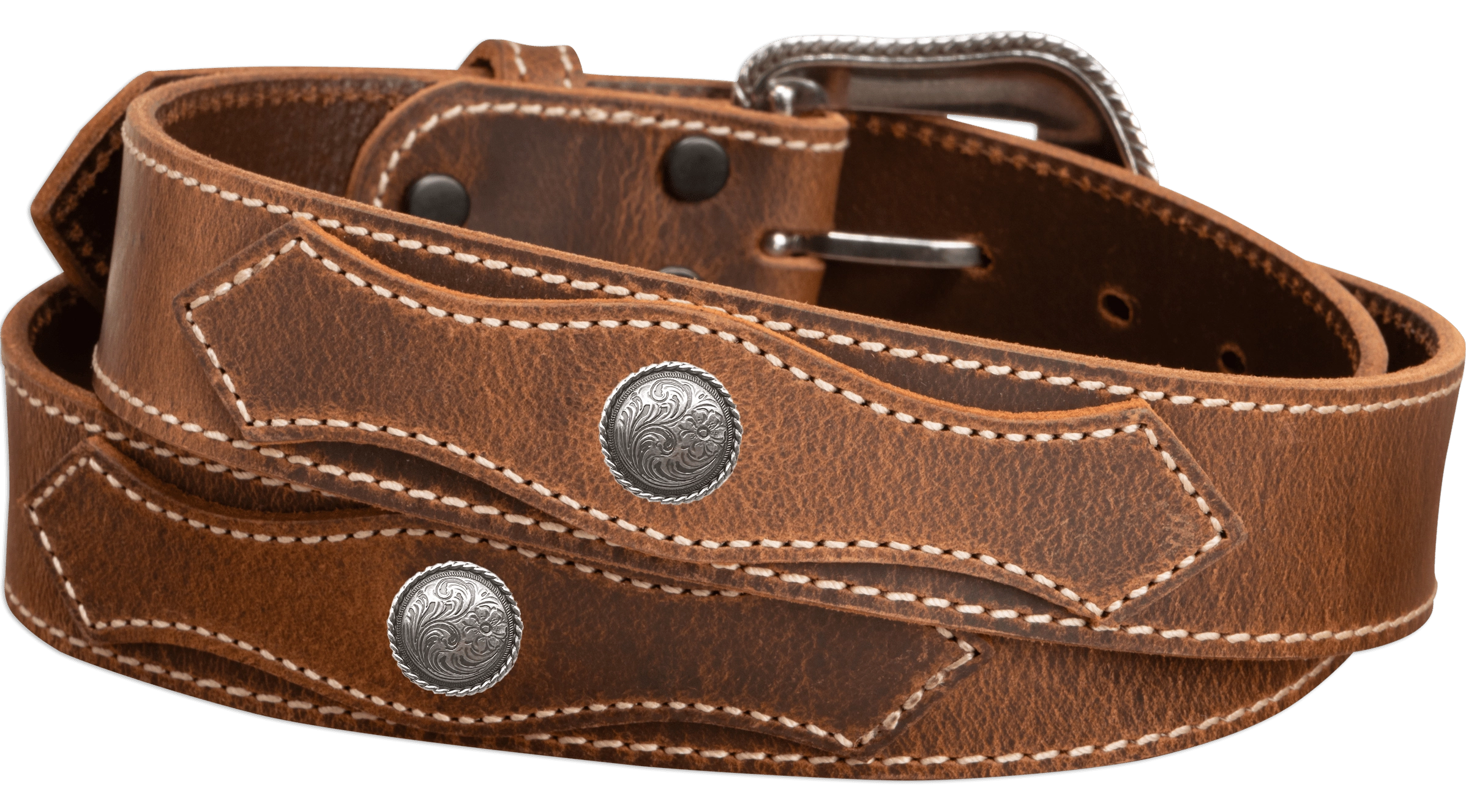 The Crazy Horse: Men's Oil Tanned Stitched Western Leather Belt 1.50" With Conchos