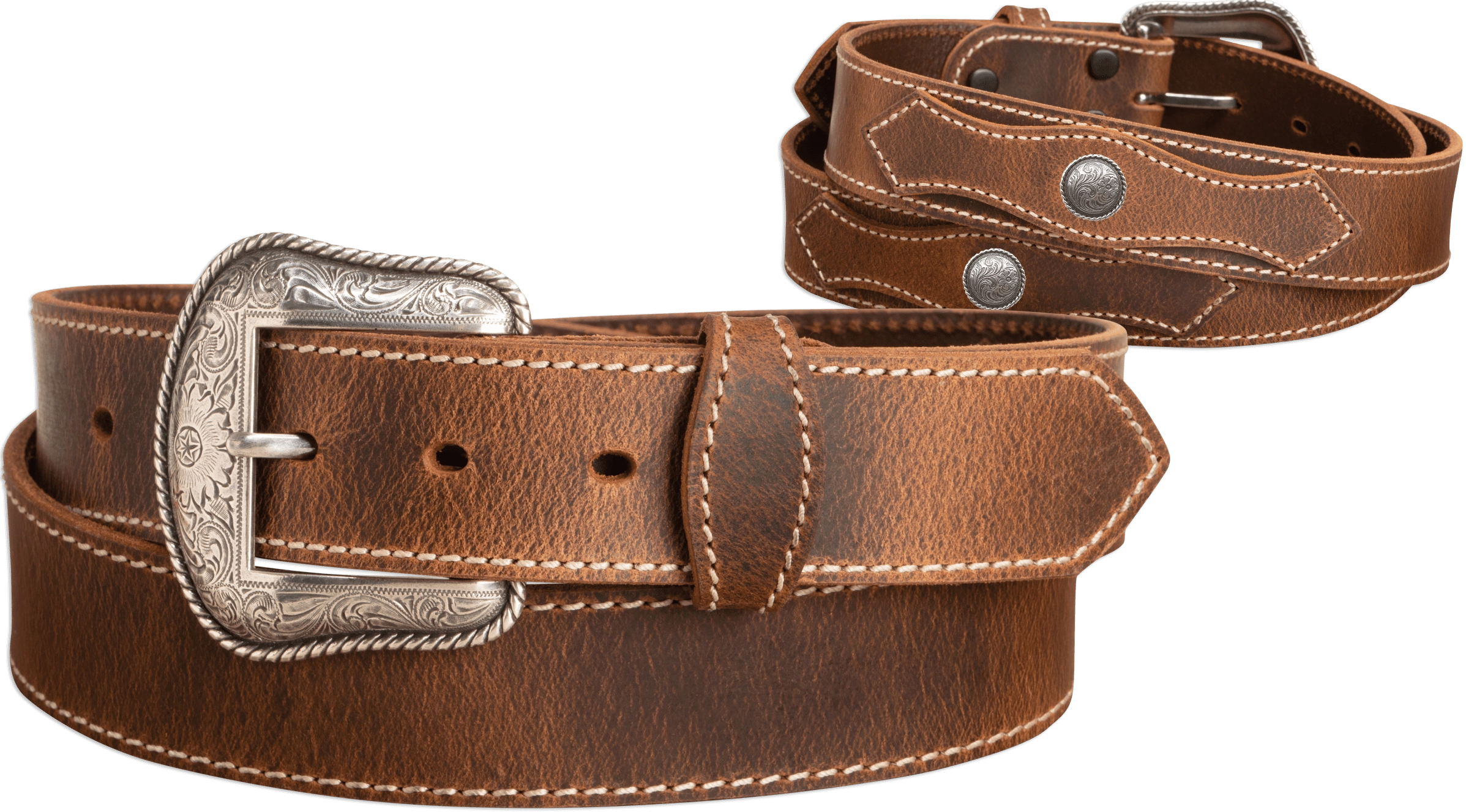The Crazy Horse: Men's Oil Tanned Stitched Western Leather Belt 1.50" With Conchos