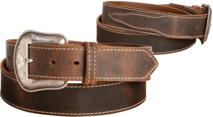 The Crazy Horse: Men's Oil Tanned Stitched Western Leather Belt 1.50" With Scalloped Ends