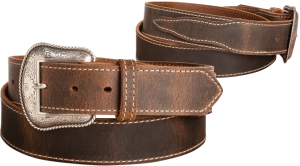 The Crazy Horse: Men's Oil Tanned Stitched Western Leather Belt 1.50" With Scalloped Ends