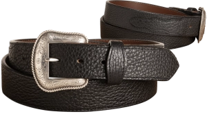 The Forester: Black Stitched Western American Bison Belt - Scalloped Ends 1.50"
