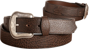 The Forester: Brown Stitched Western American Bison Belt - Scalloped Ends 1.50"