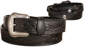 The Western Oak: Men's Black Oak Leaf Embossed Western Leather Belt 1.50" With Conchos