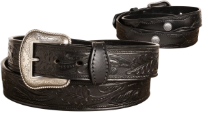 The Western Oak: Men's Black Oak Leaf Embossed Western Leather Belt 1.50" With Conchos