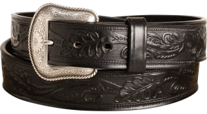 The Western Oak: Men's Black Oak Leaf Embossed Western Leather Belt 1.50"