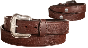 The Western Oak: Men's Brown Oak Leaf Embossed Western Leather Belt 1.50" With Conchos