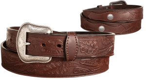 The Western Oak: Men's Brown Oak Leaf Embossed Western Leather Belt 1.50" With Conchos