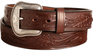 The Western Oak: Men's Brown Oak Leaf Embossed Western Leather Belt 1.50"