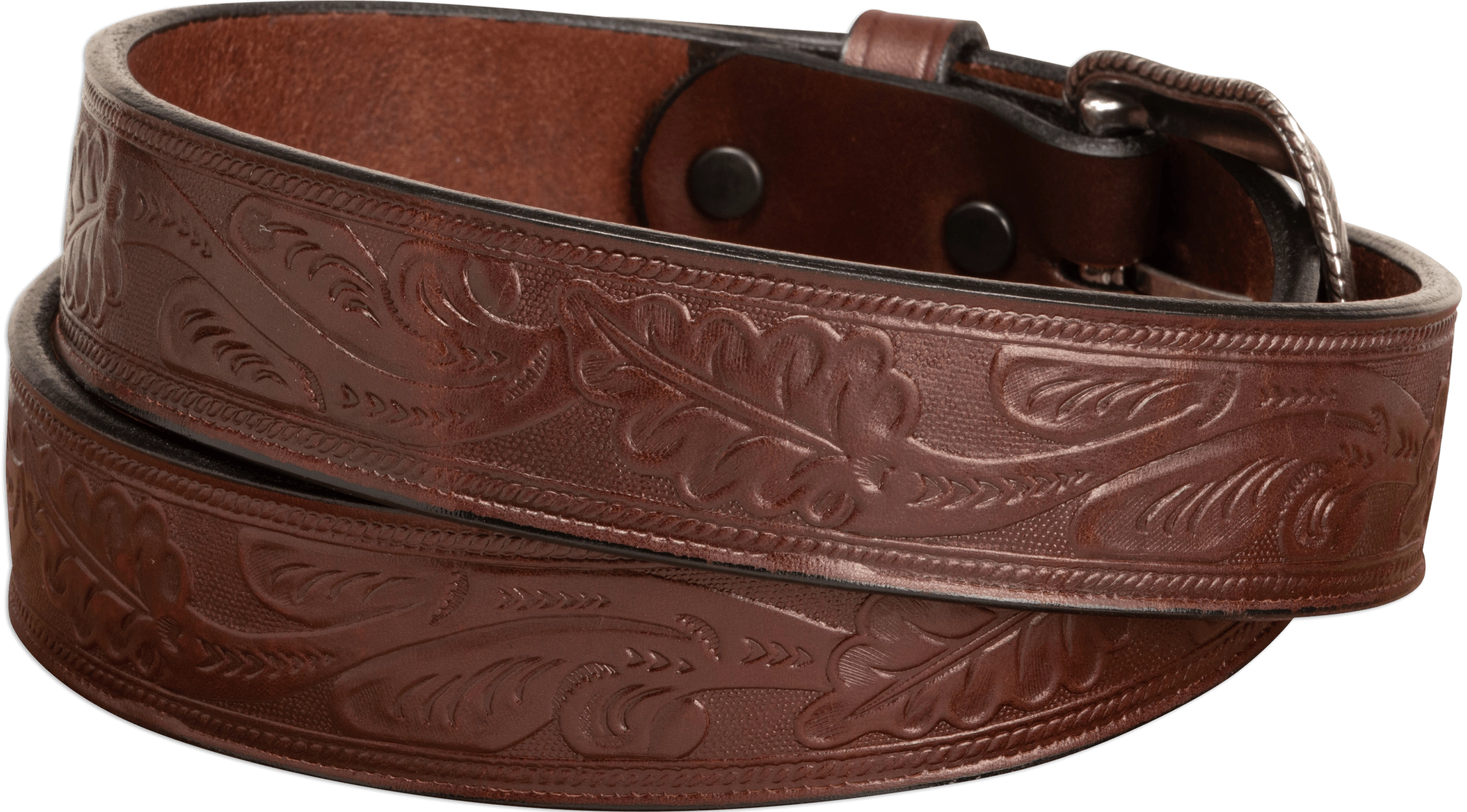 The Western Oak: Men's Brown Oak Leaf Embossed Western Leather Belt 1.50"