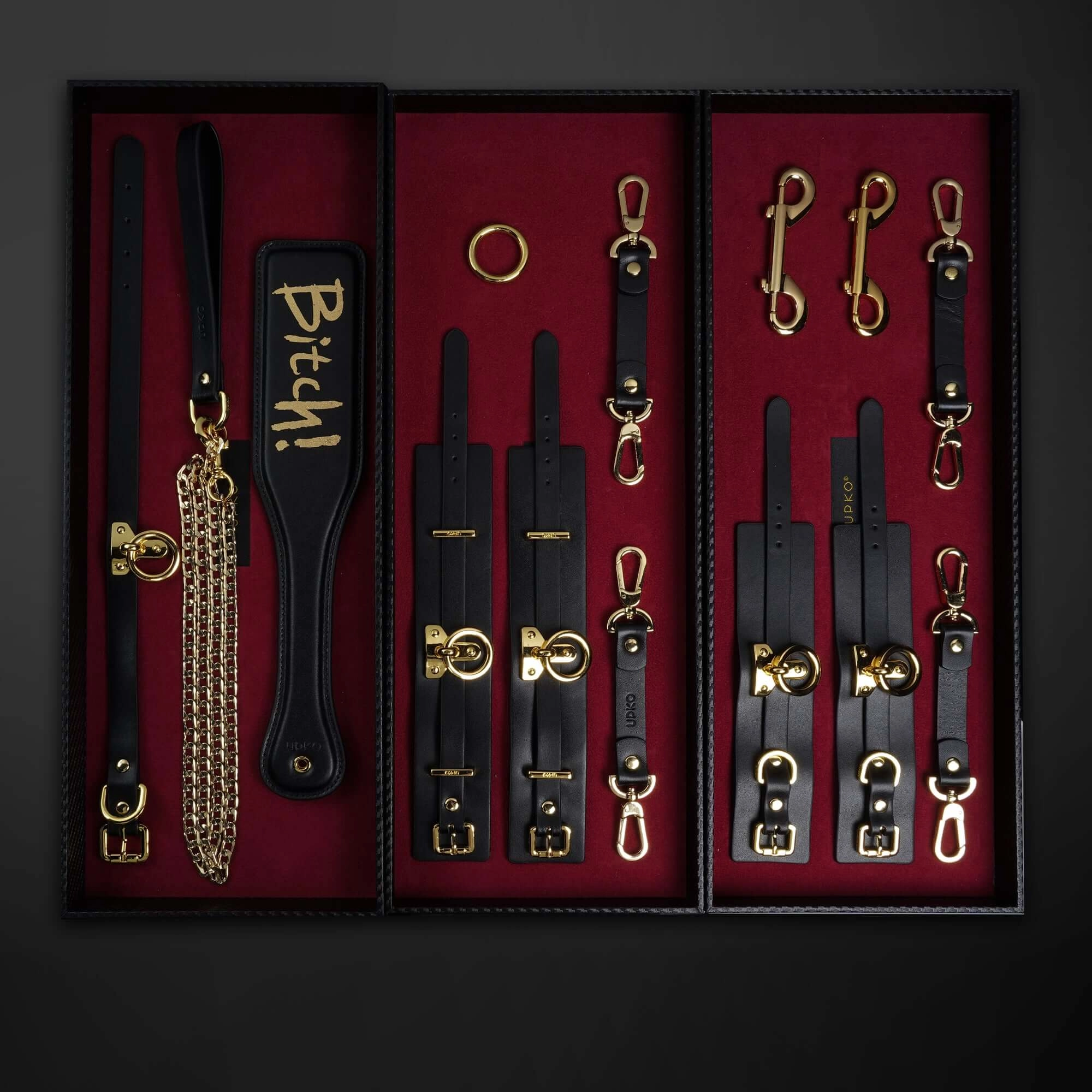 UPKO Luxury Italian Leather Bondage Tools Set with Case - Black