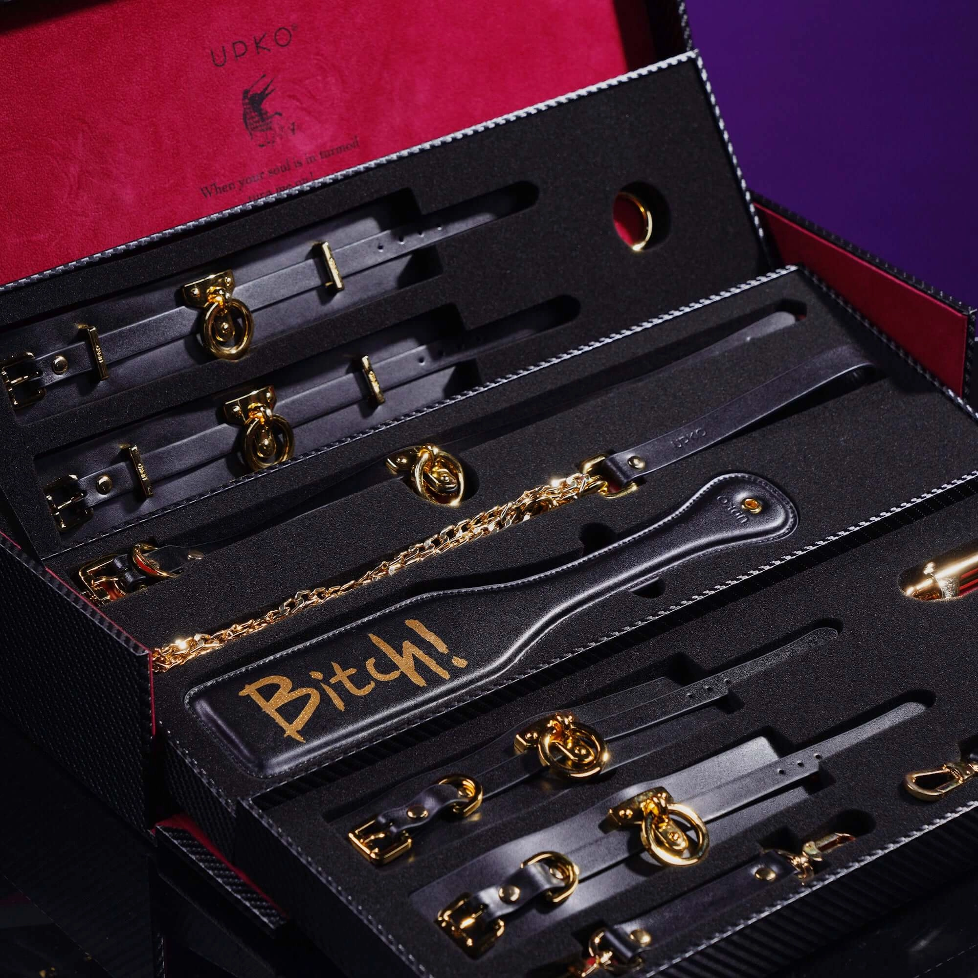 UPKO Luxury Italian Leather Bondage Tools Set with Case - Black