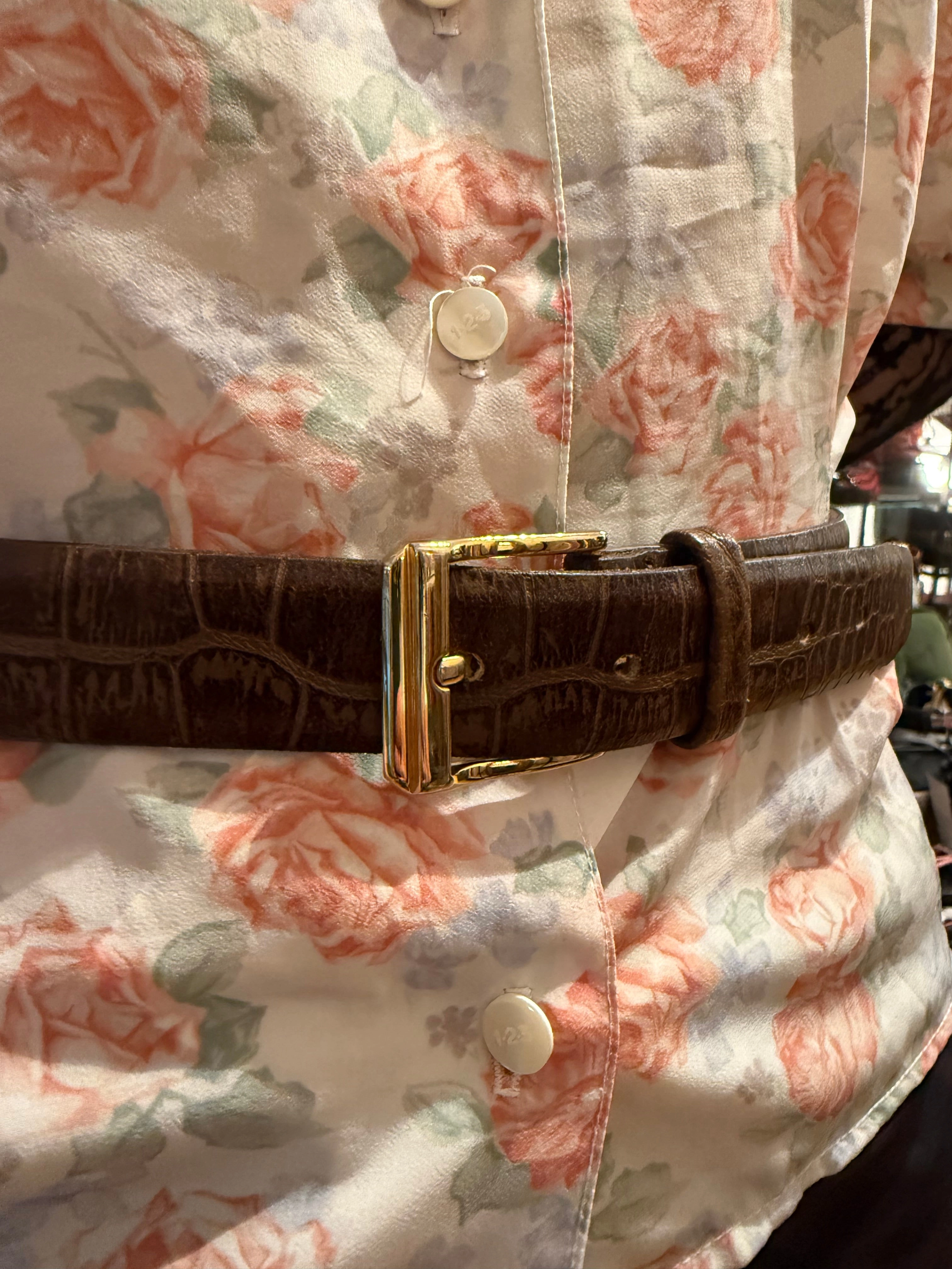 Vintage Brown Croc Effect Leather Belt - UK 10/12