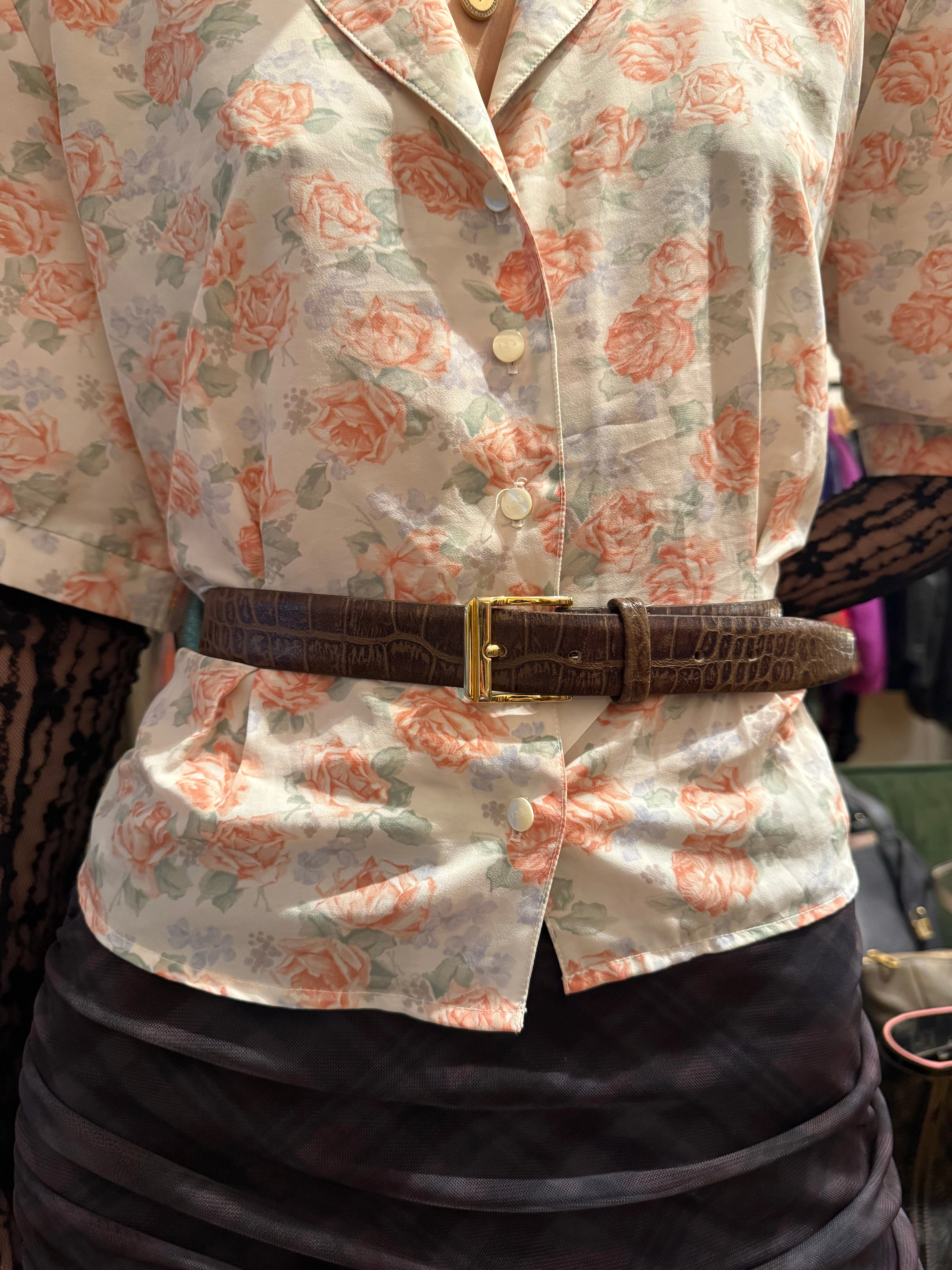 Vintage Brown Croc Effect Leather Belt - UK 10/12