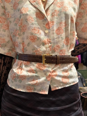 Vintage Brown Croc Effect Leather Belt - UK 10/12
