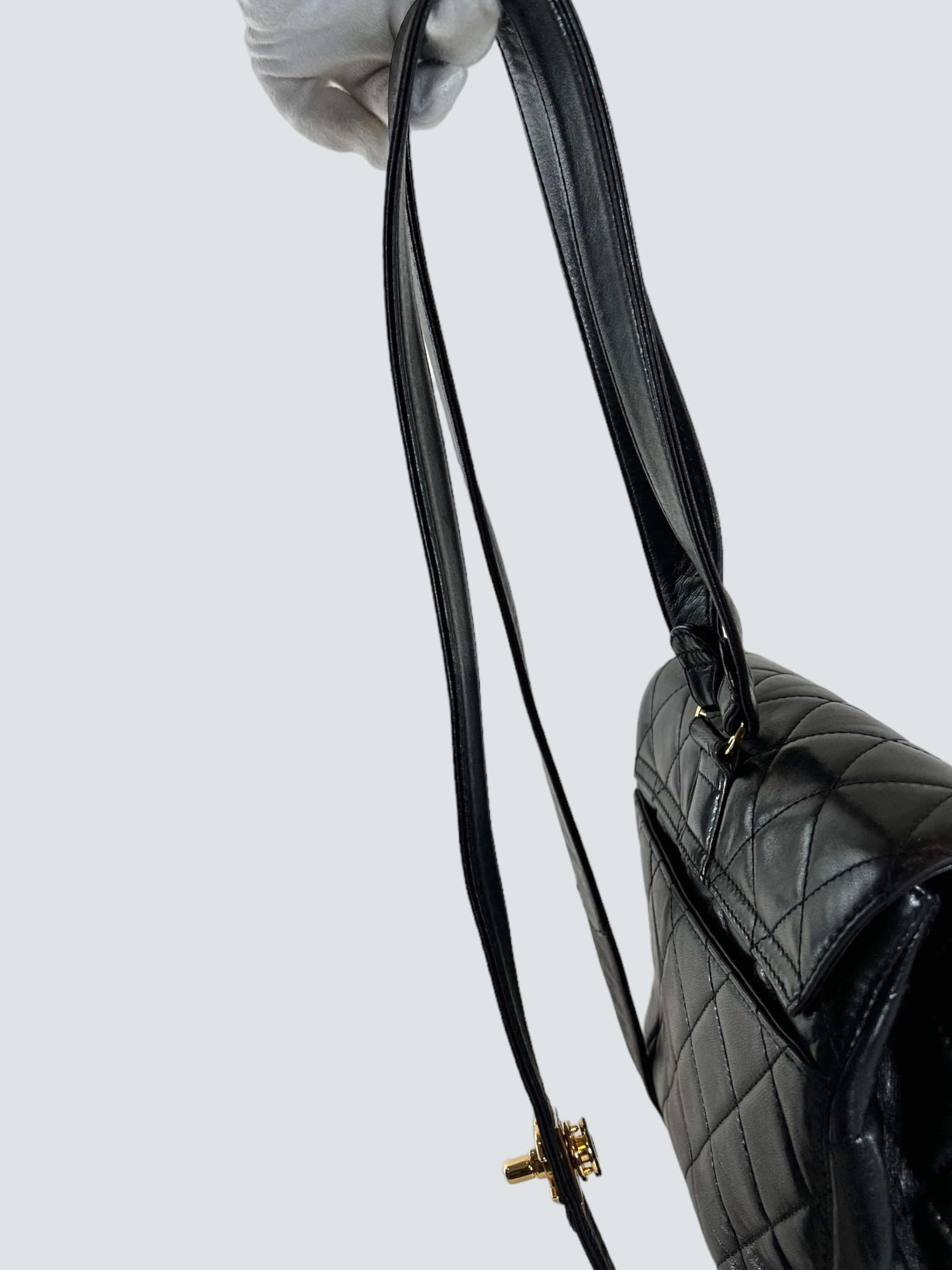 Vintage Chanel Black Lambskin Leather Backpack