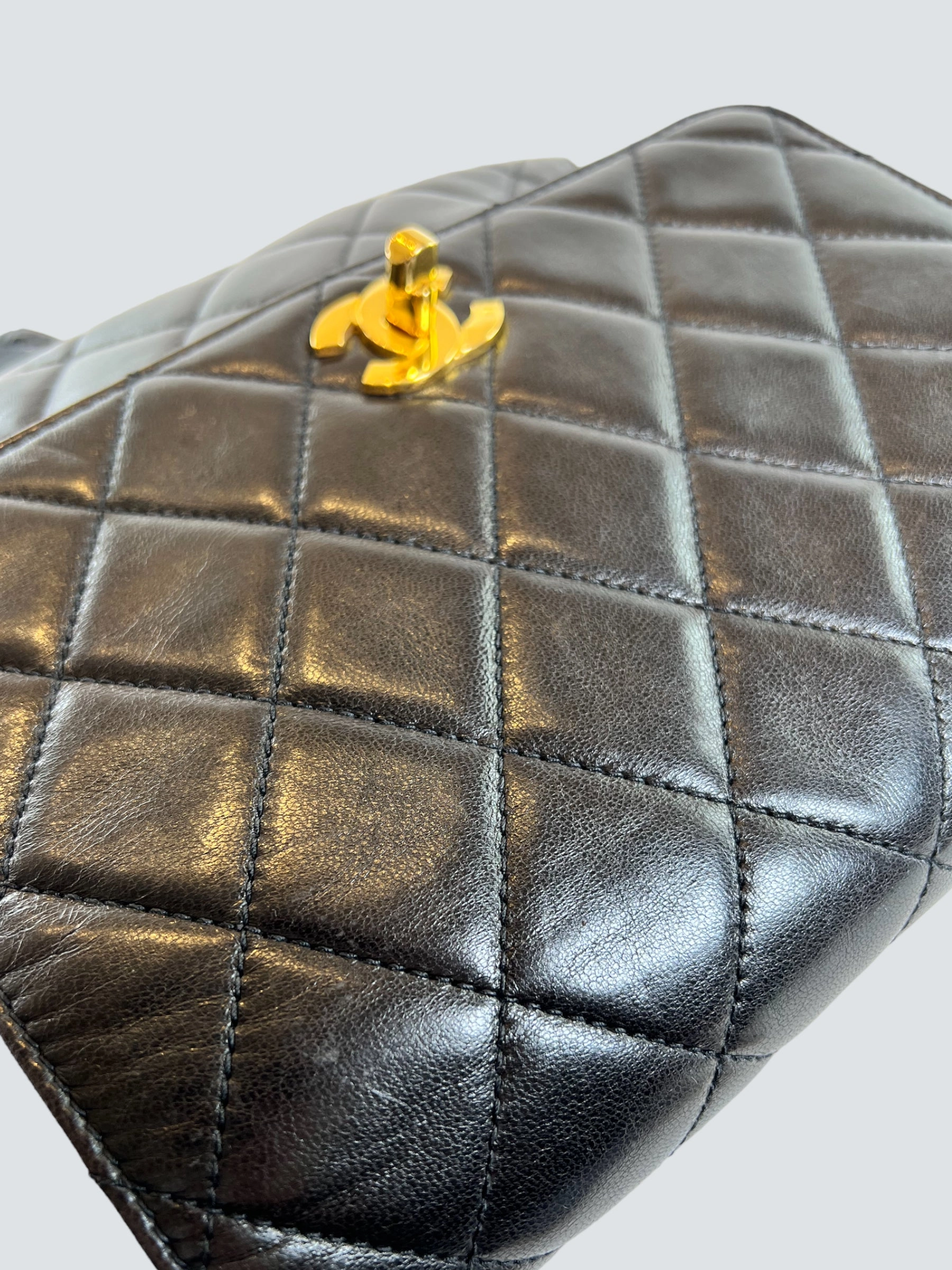 Vintage Chanel Black Lambskin Leather Backpack