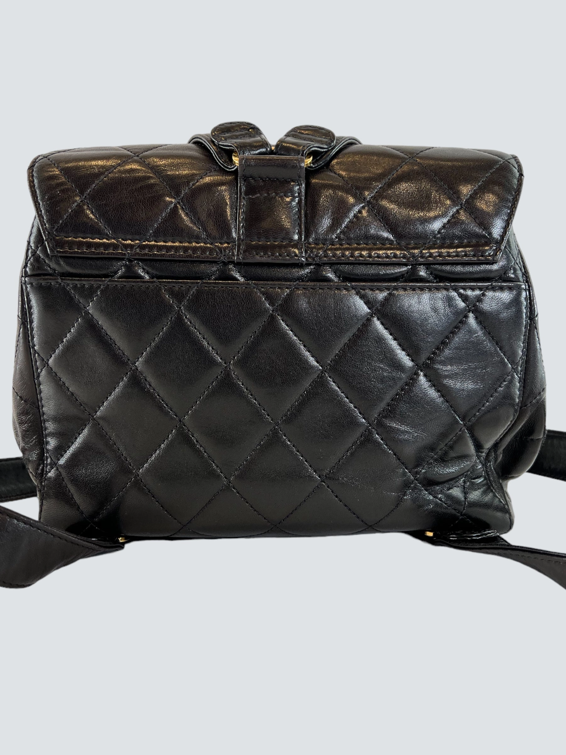 Vintage Chanel Black Lambskin Leather Backpack