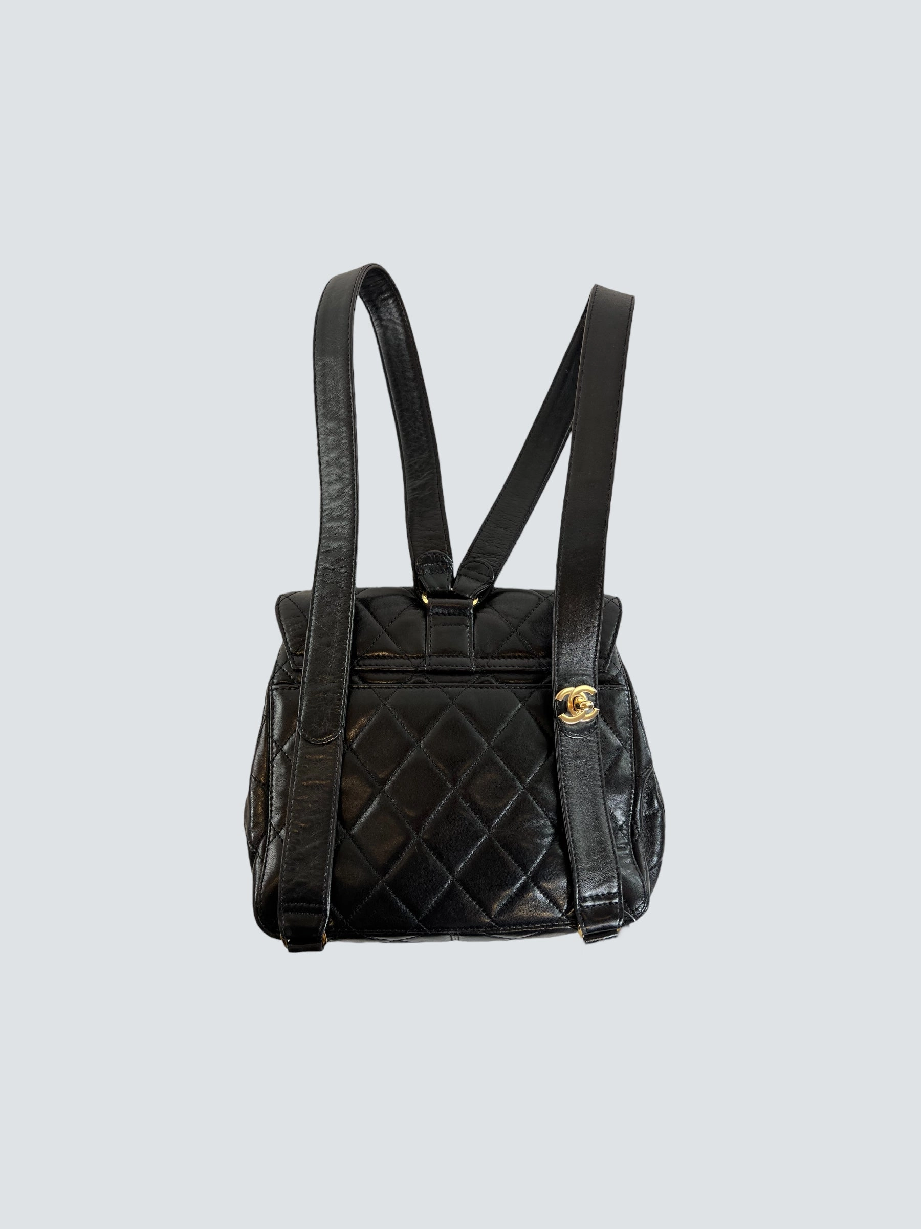 Vintage Chanel Black Lambskin Leather Backpack