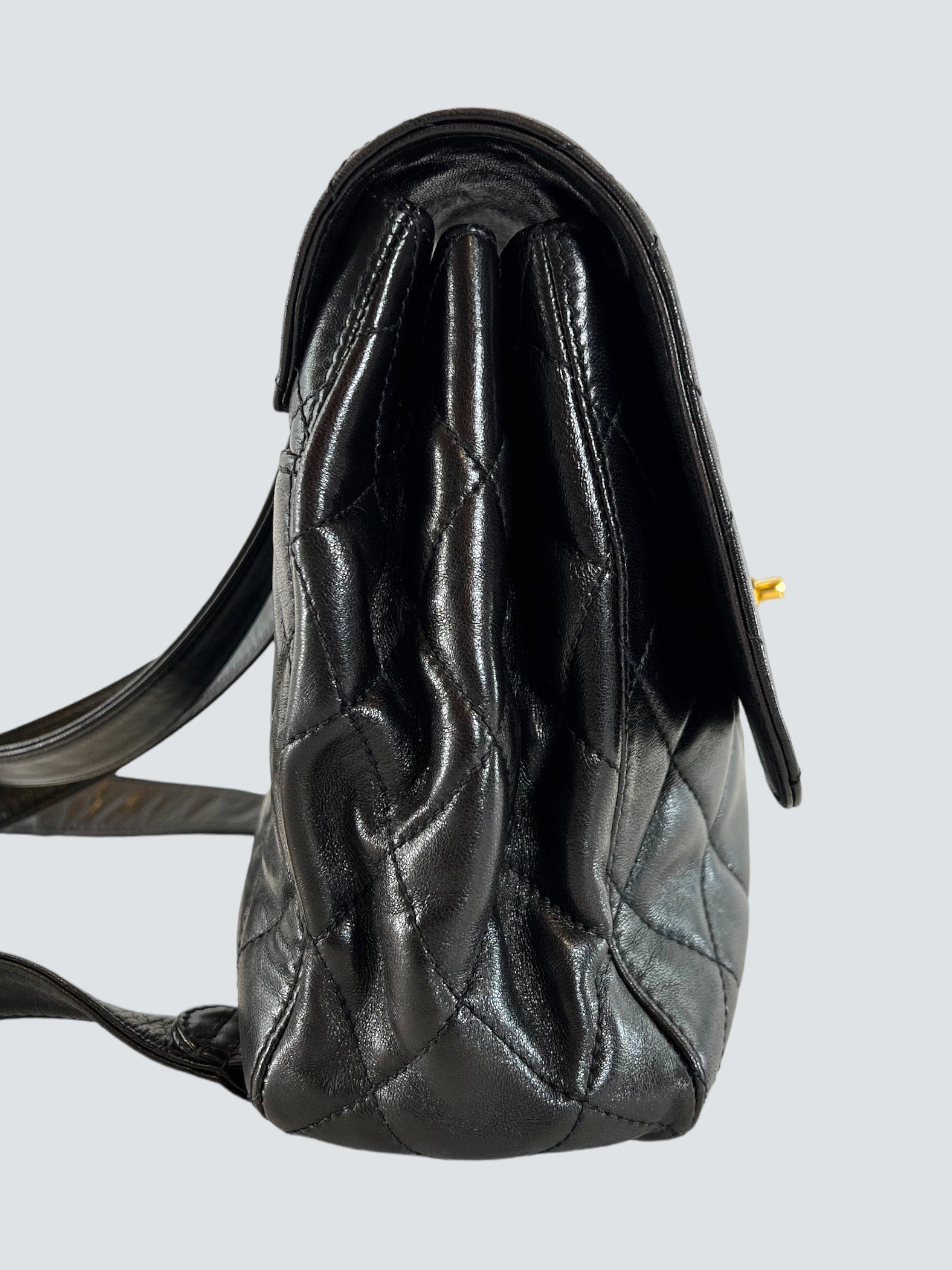Vintage Chanel Black Lambskin Leather Backpack