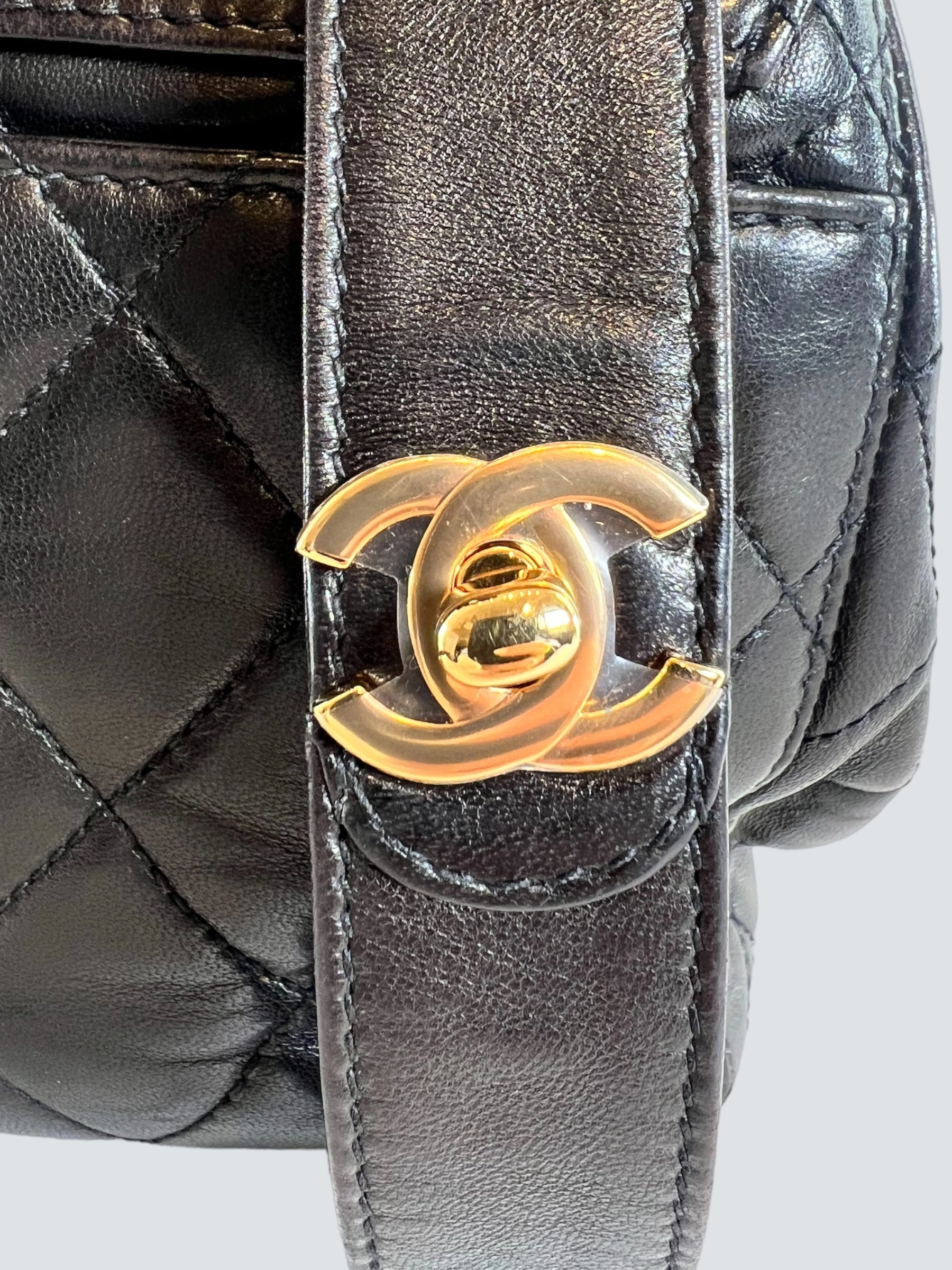 Vintage Chanel Black Lambskin Leather Backpack