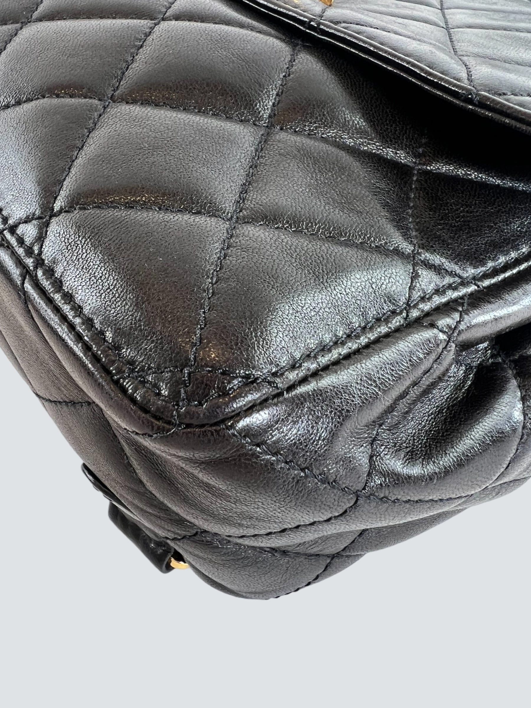Vintage Chanel Black Lambskin Leather Backpack