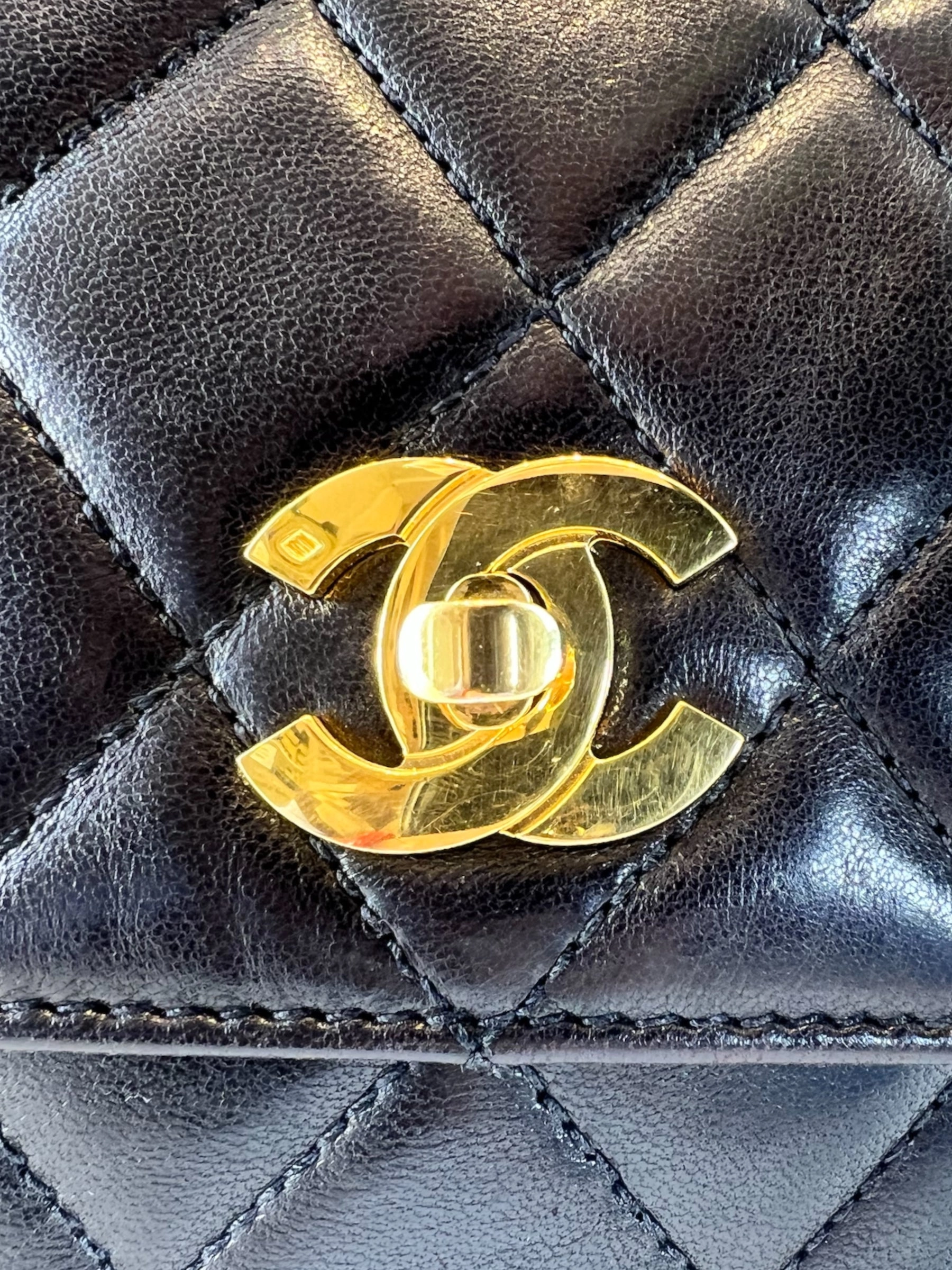 Vintage Chanel Black Lambskin Leather Backpack