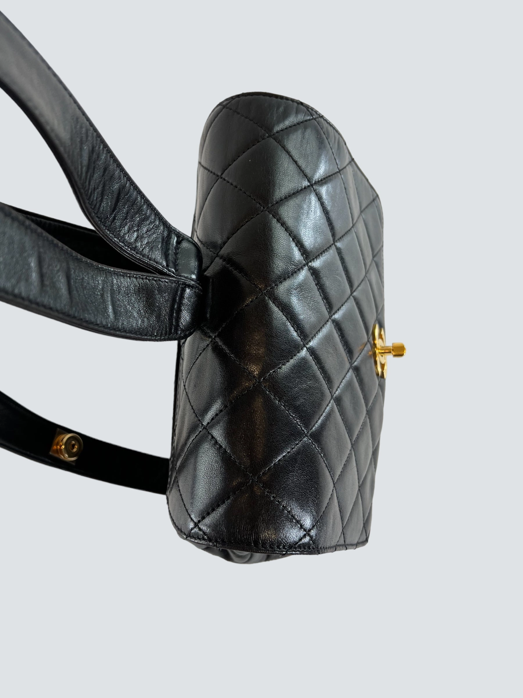 Vintage Chanel Black Lambskin Leather Backpack