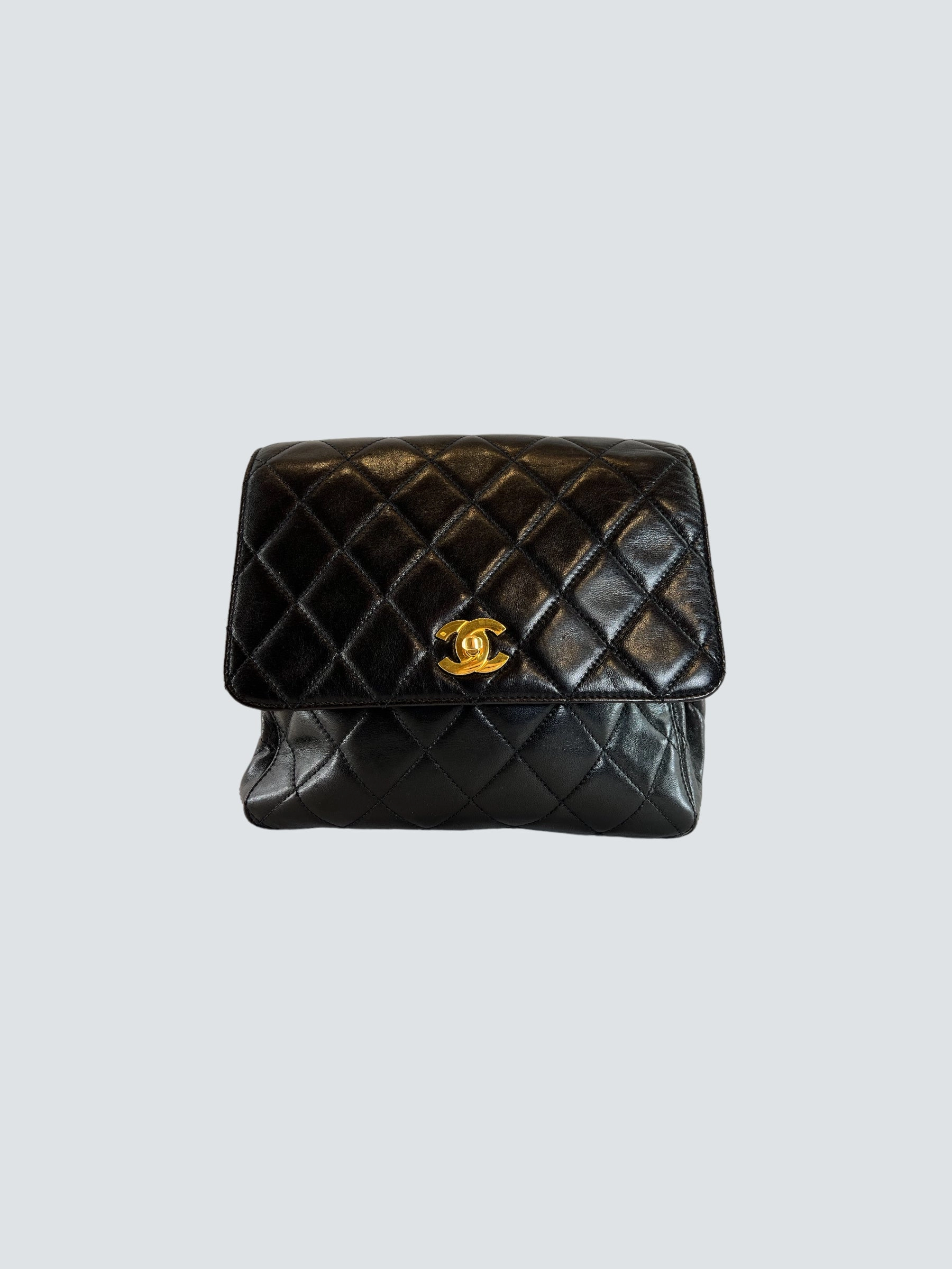 Vintage Chanel Black Lambskin Leather Backpack