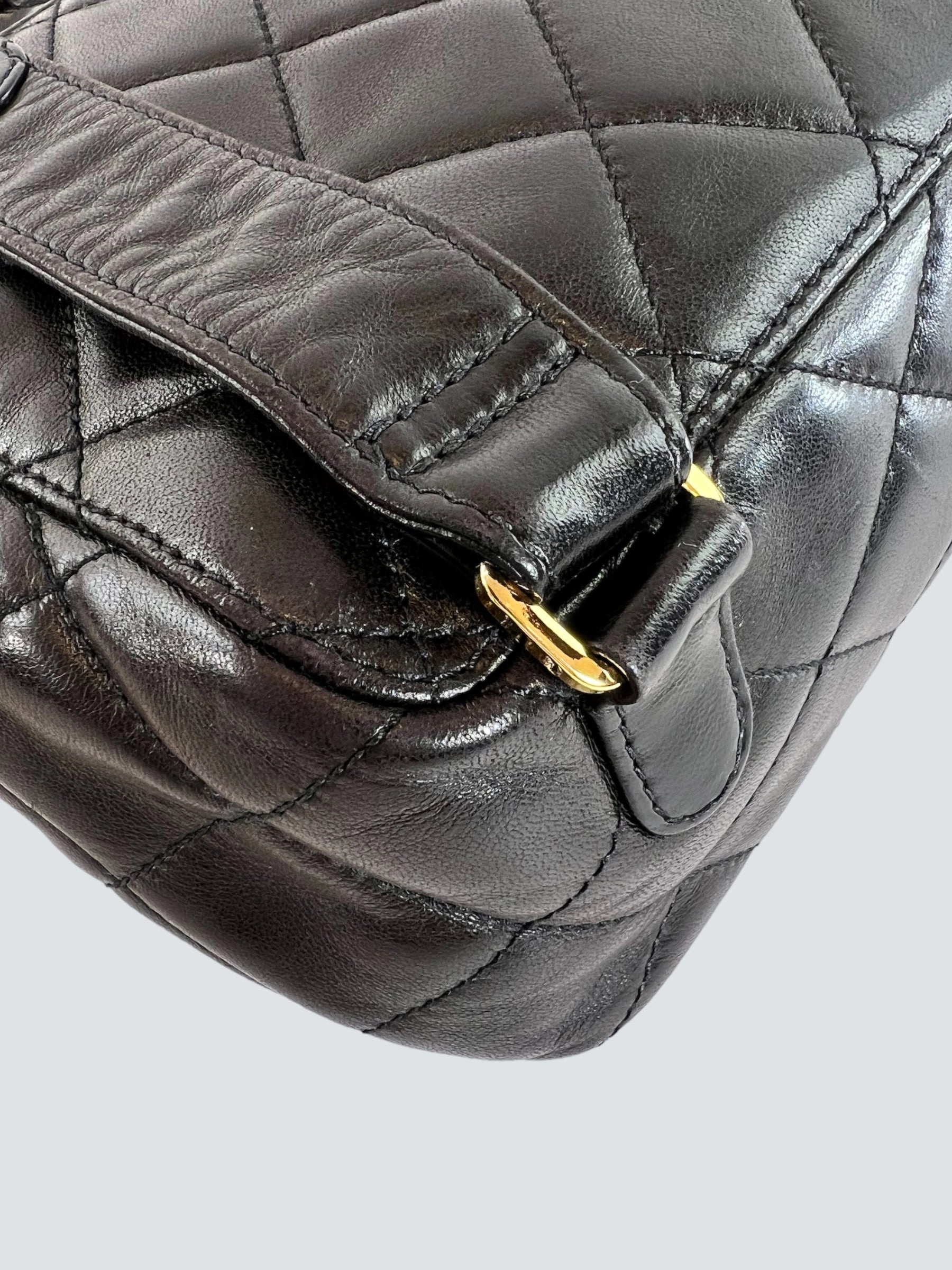 Vintage Chanel Black Lambskin Leather Backpack