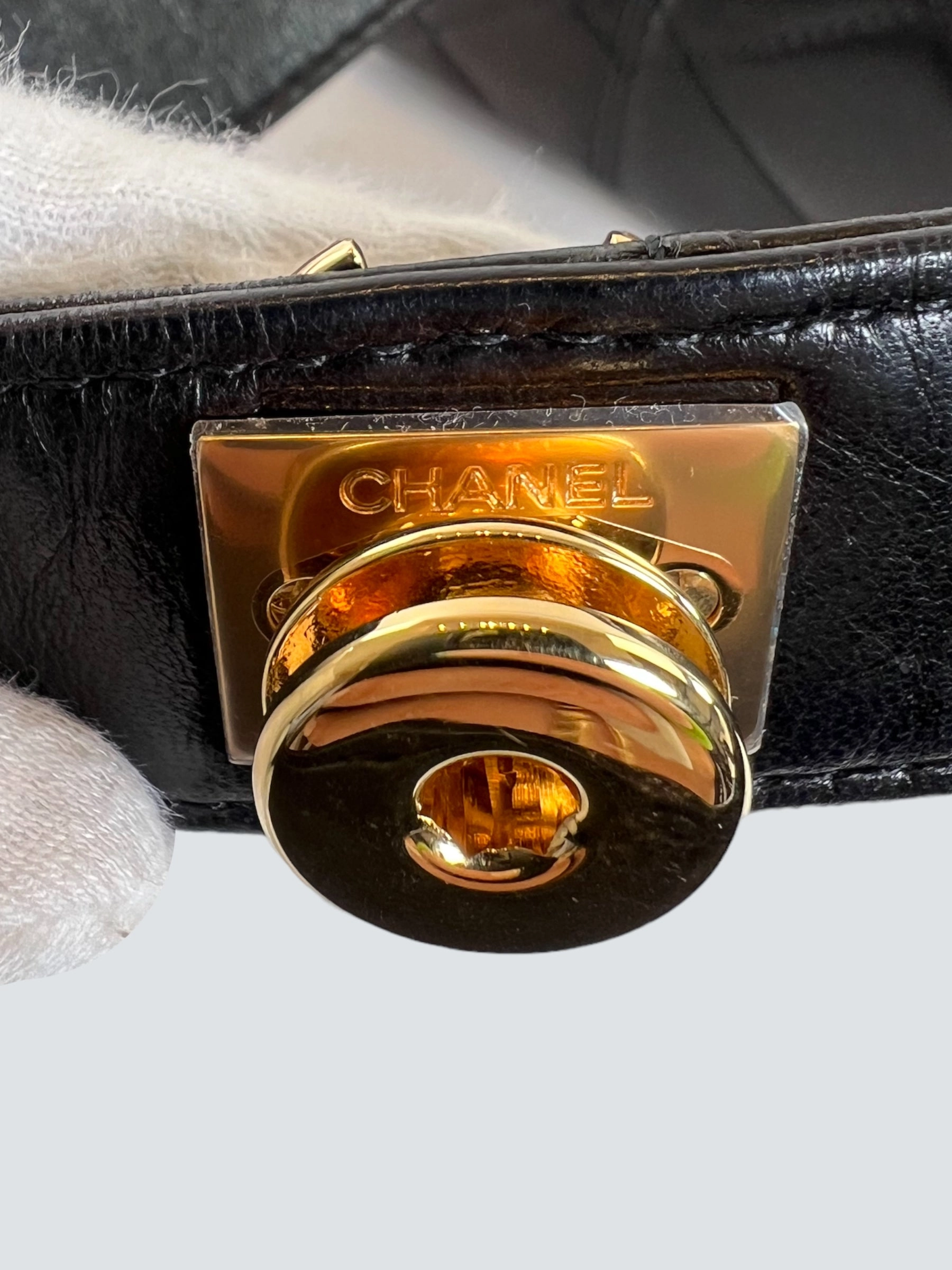 Vintage Chanel Black Lambskin Leather Backpack