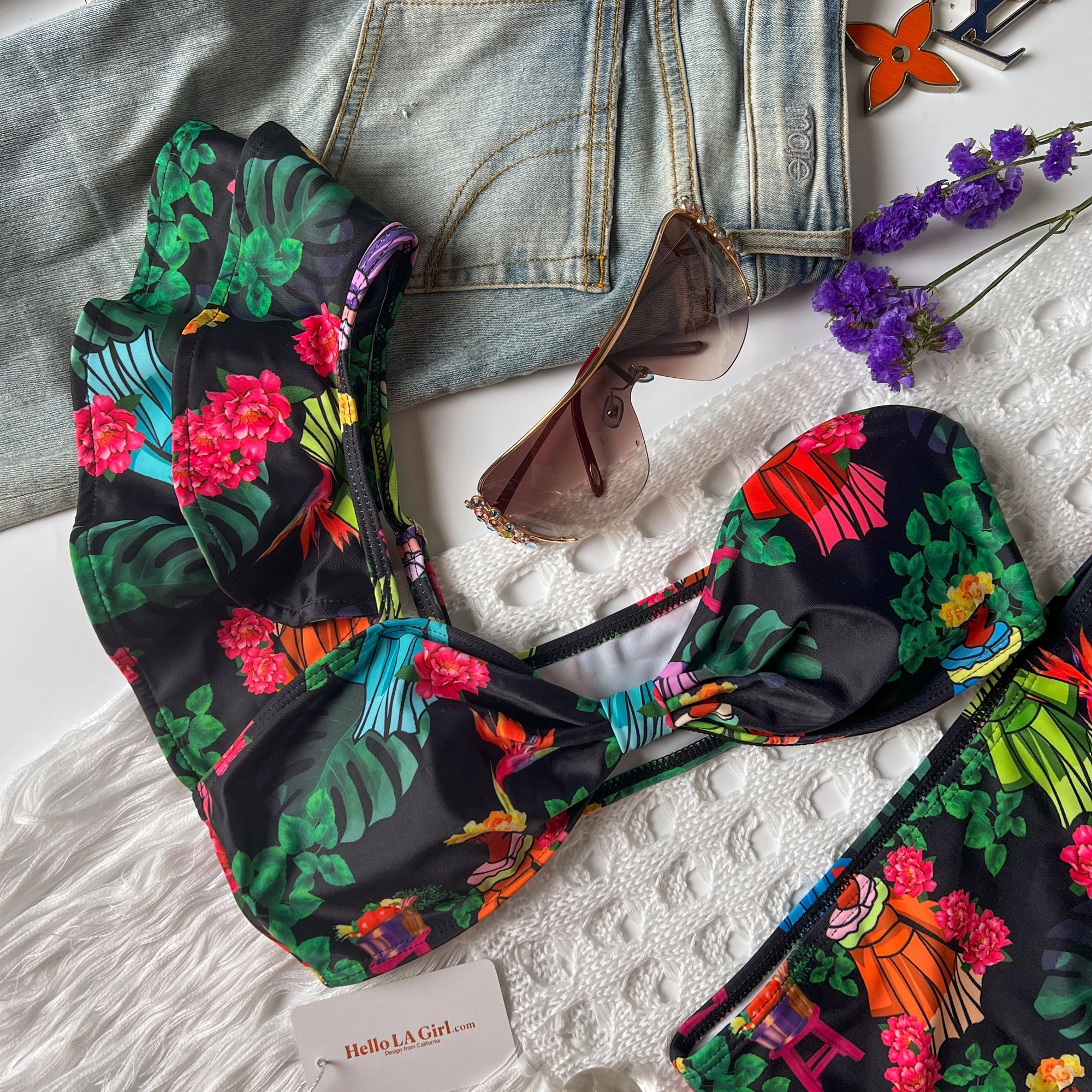 Vintage Floral Print Bikini Set