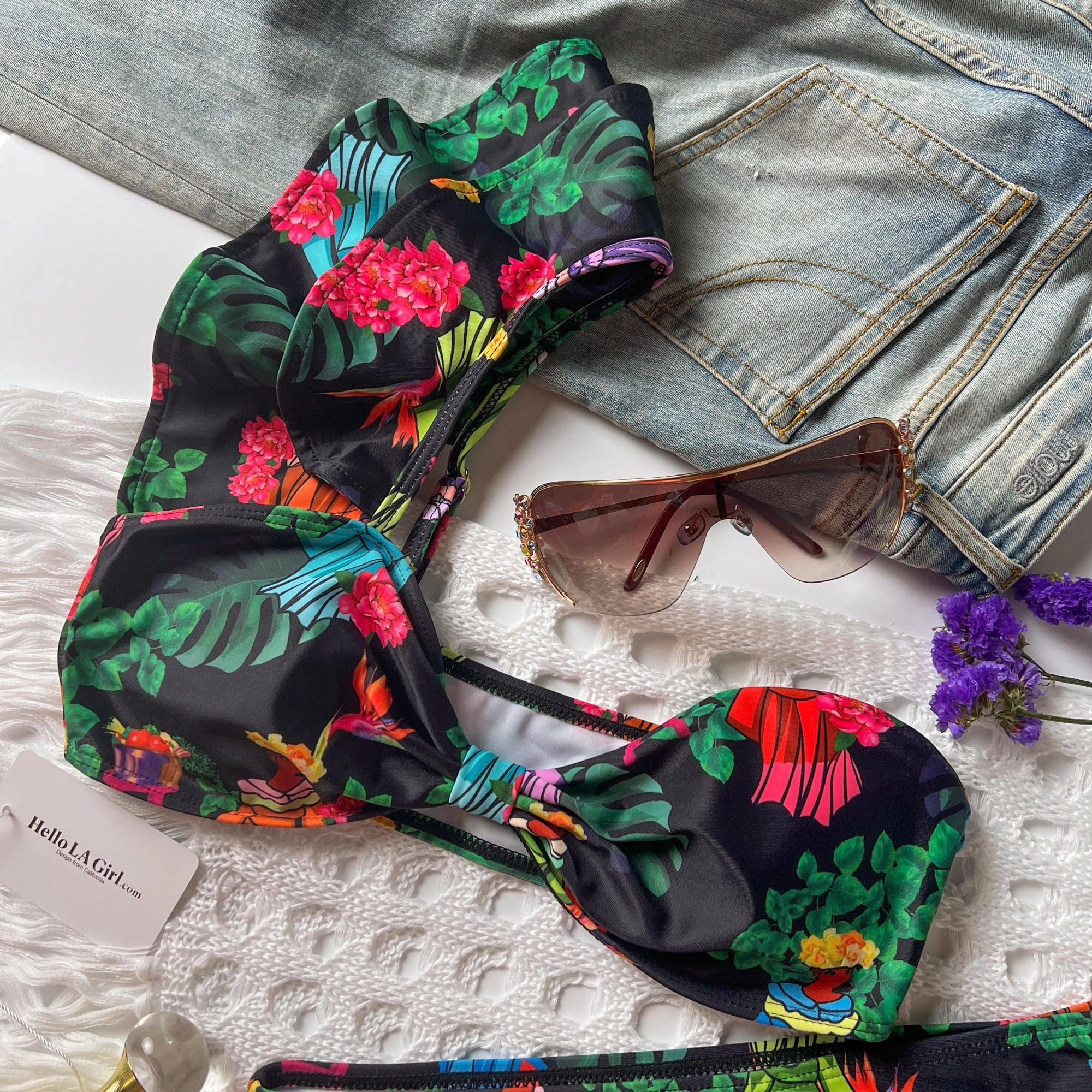Vintage Floral Print Bikini Set