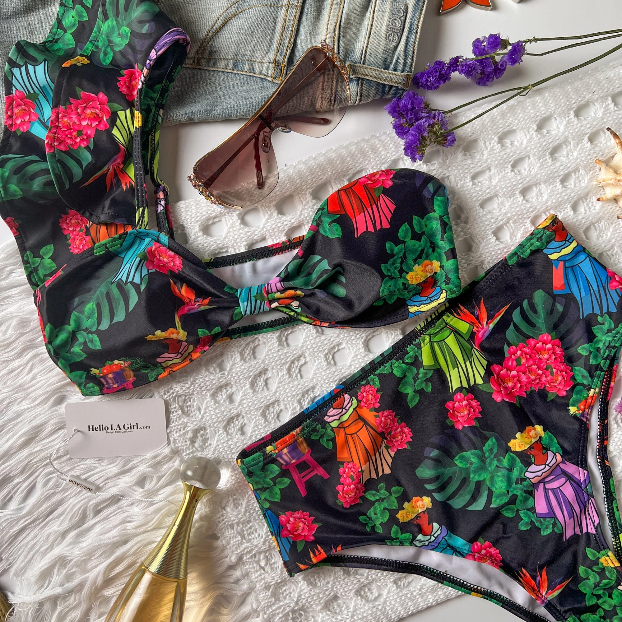 Vintage Floral Print Bikini Set