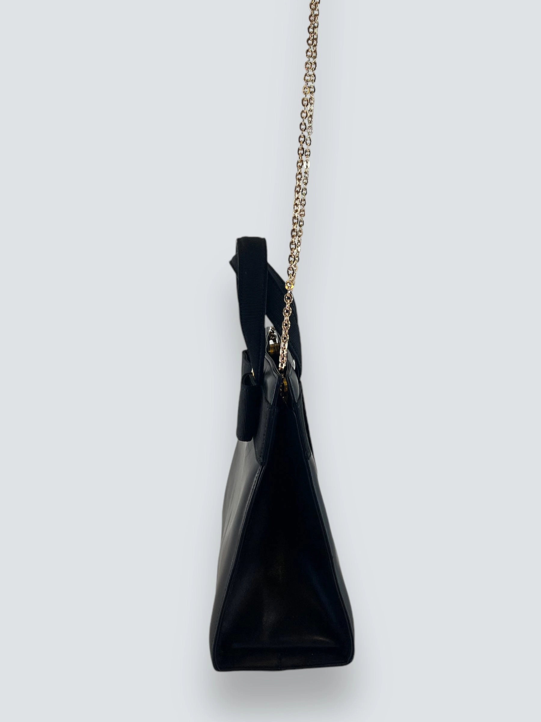 Vintage Salvatore Ferragamo Black Leather Vara  Chain Tote