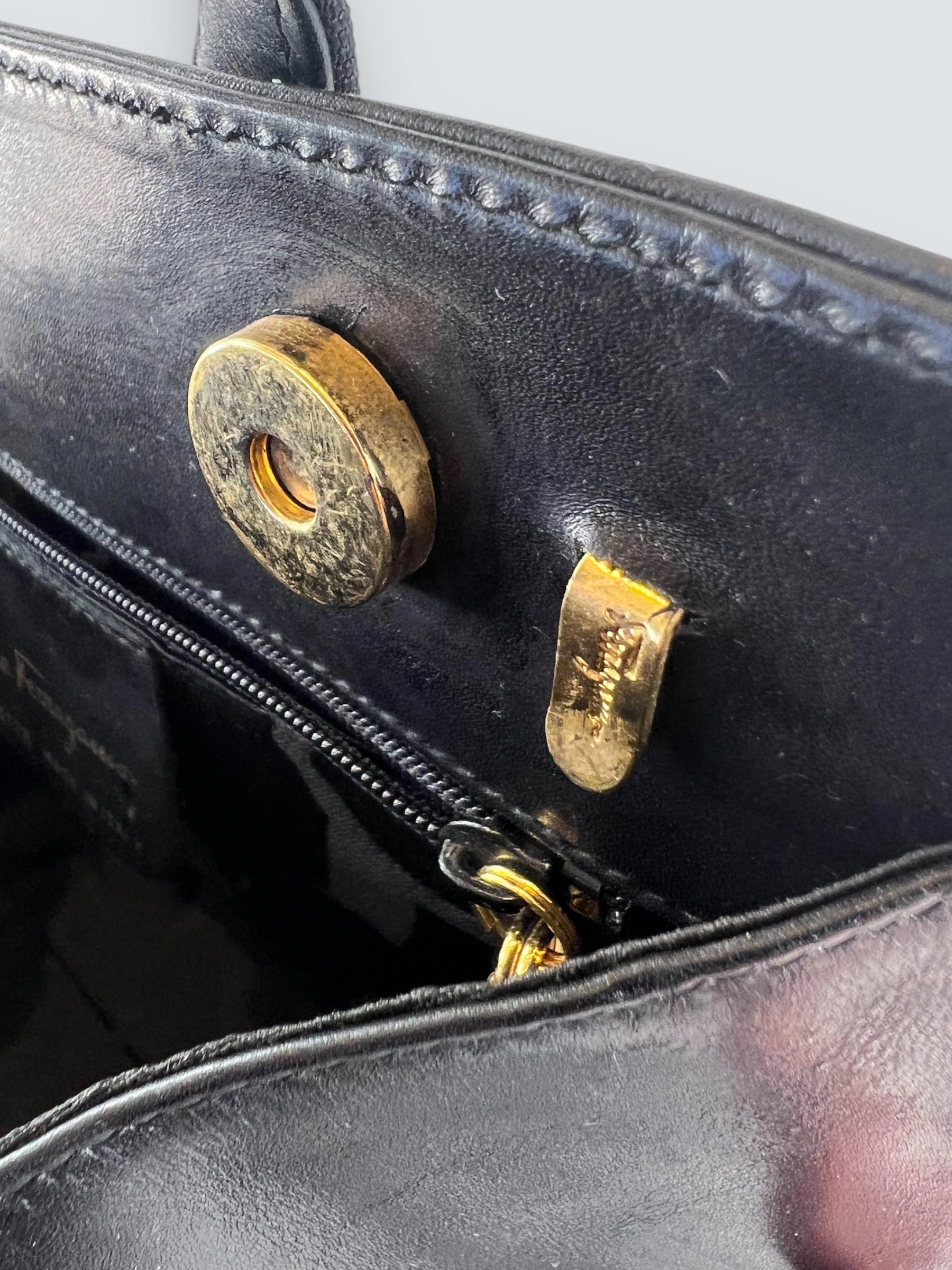 Vintage Salvatore Ferragamo Black Leather Vara  Chain Tote