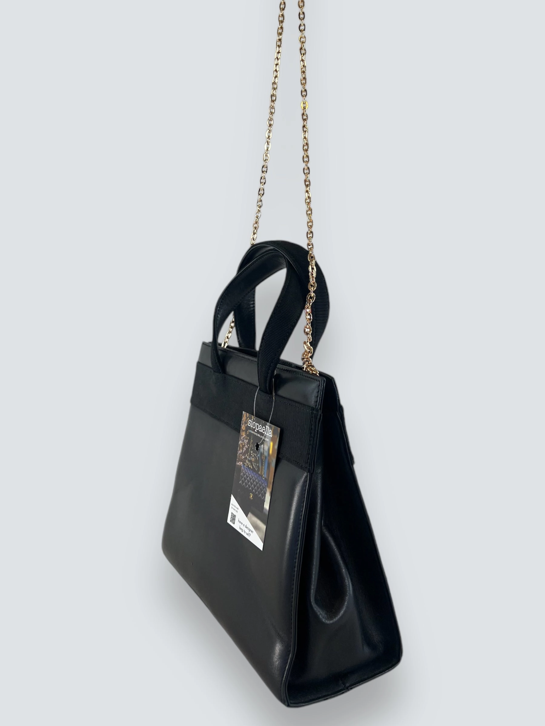 Vintage Salvatore Ferragamo Black Leather Vara  Chain Tote