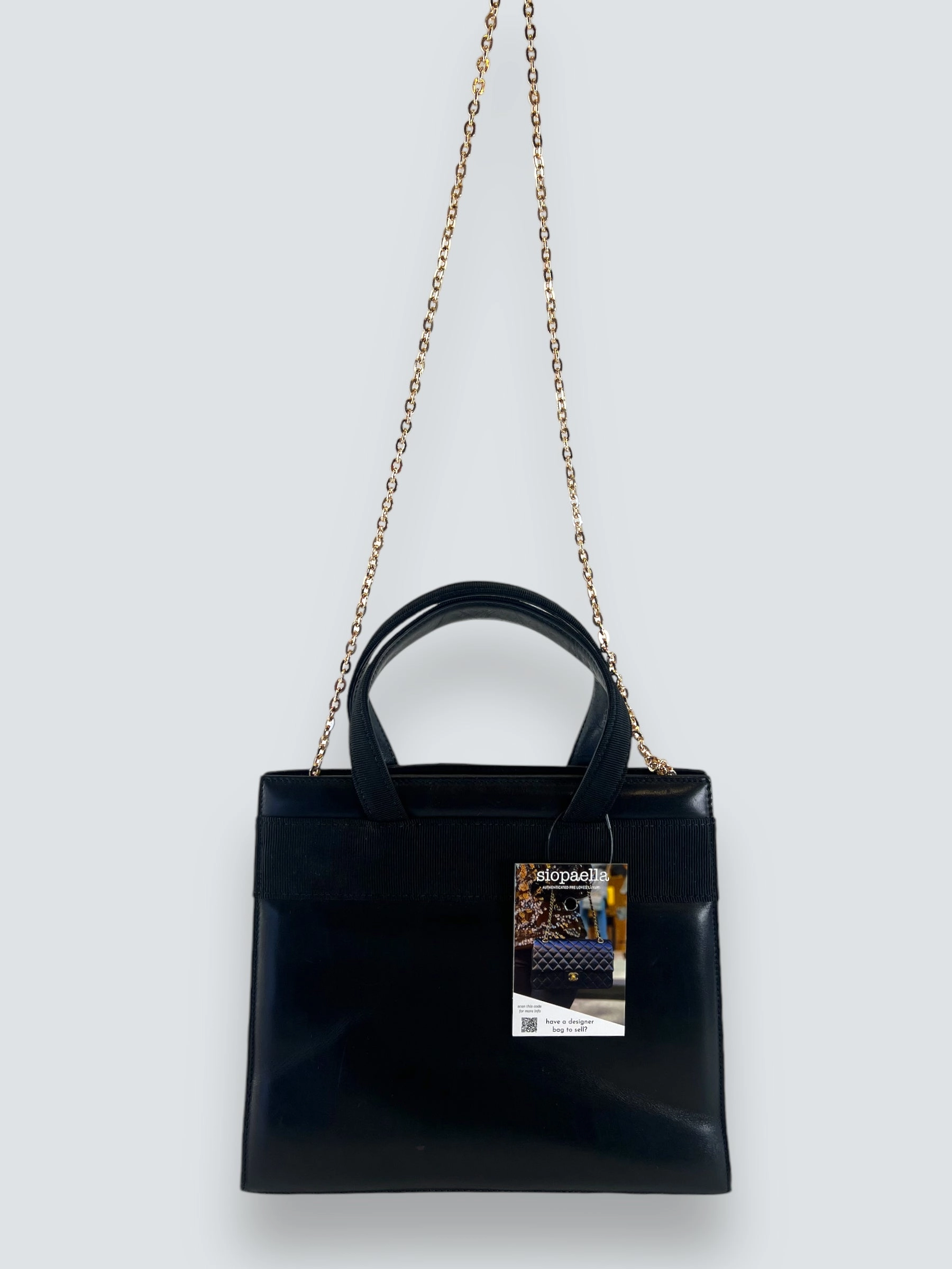 Vintage Salvatore Ferragamo Black Leather Vara  Chain Tote