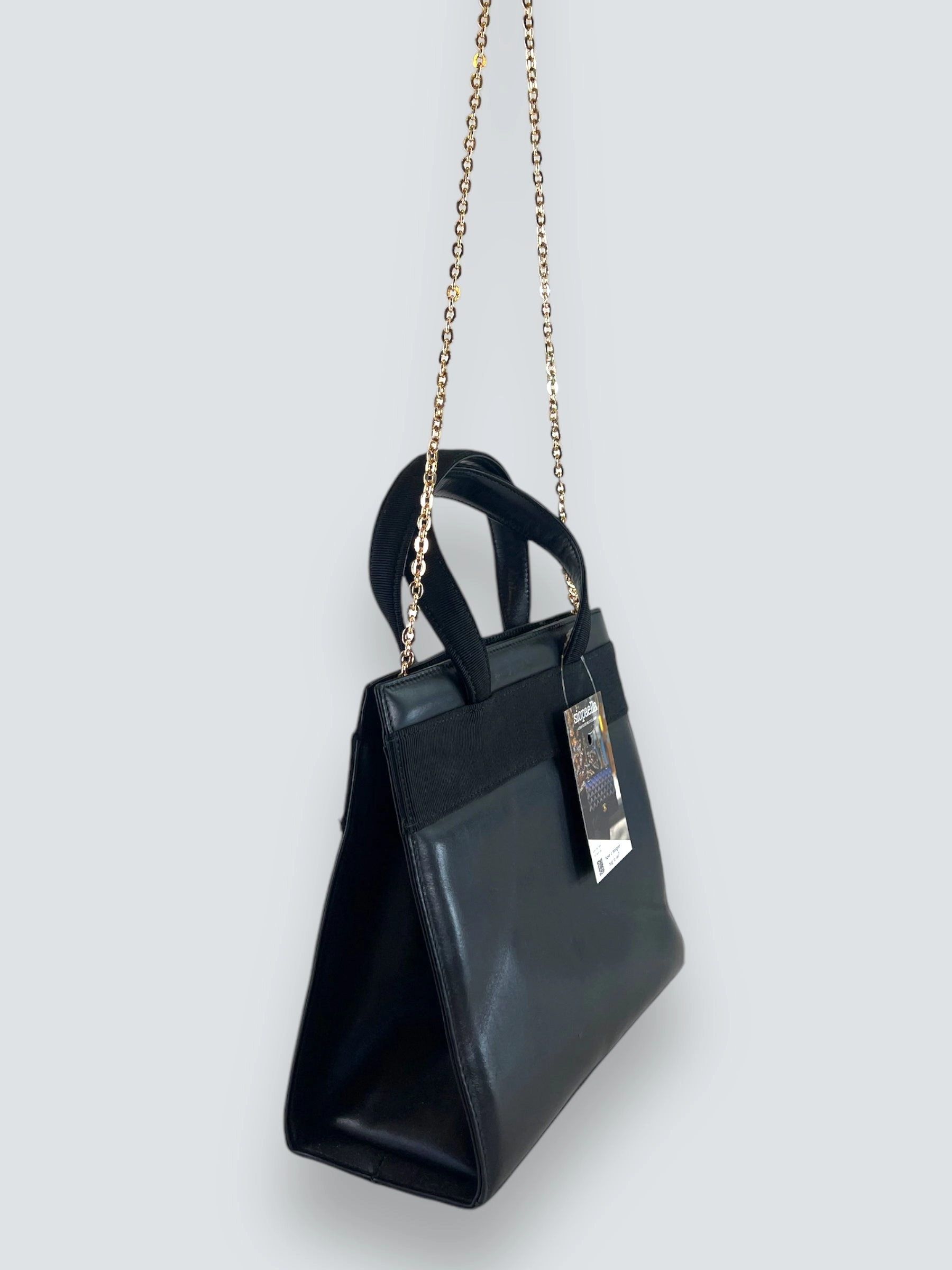 Vintage Salvatore Ferragamo Black Leather Vara  Chain Tote