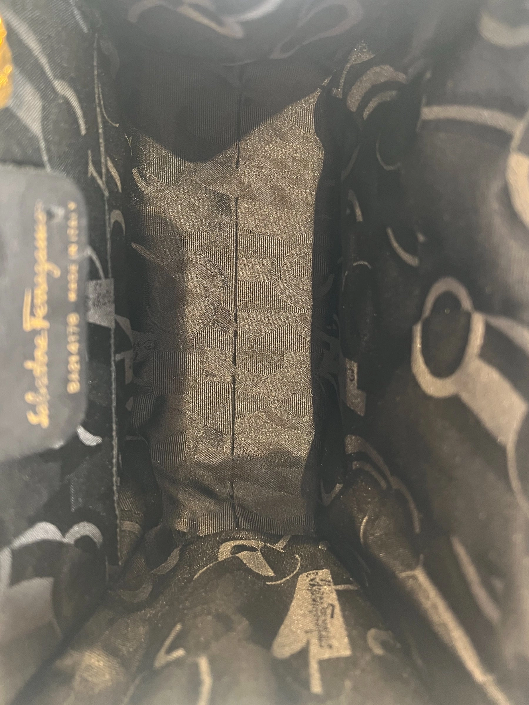 Vintage Salvatore Ferragamo Black Leather Vara  Chain Tote