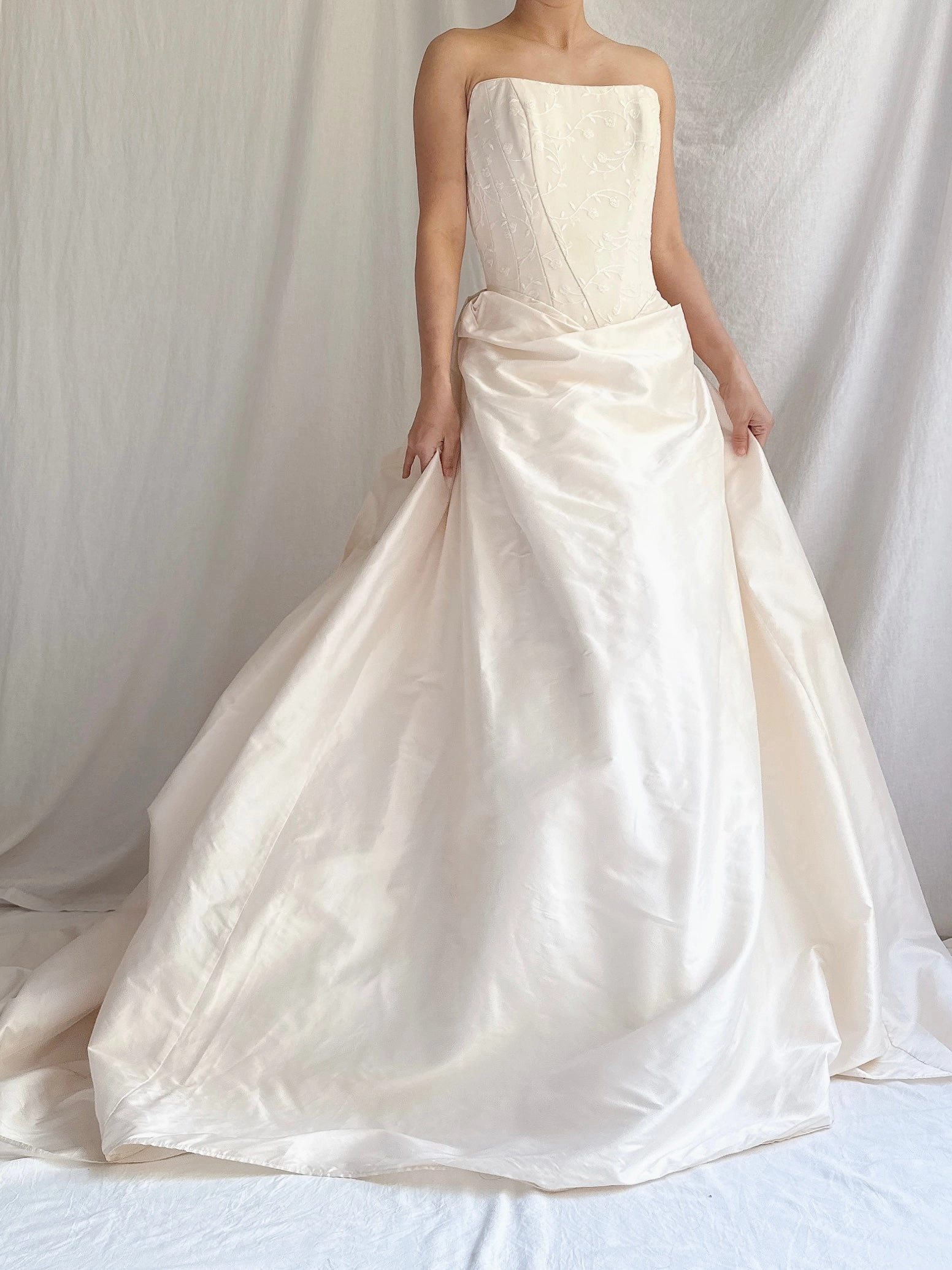 Vintage Strapless Silk Basque Bustier Gown - XS