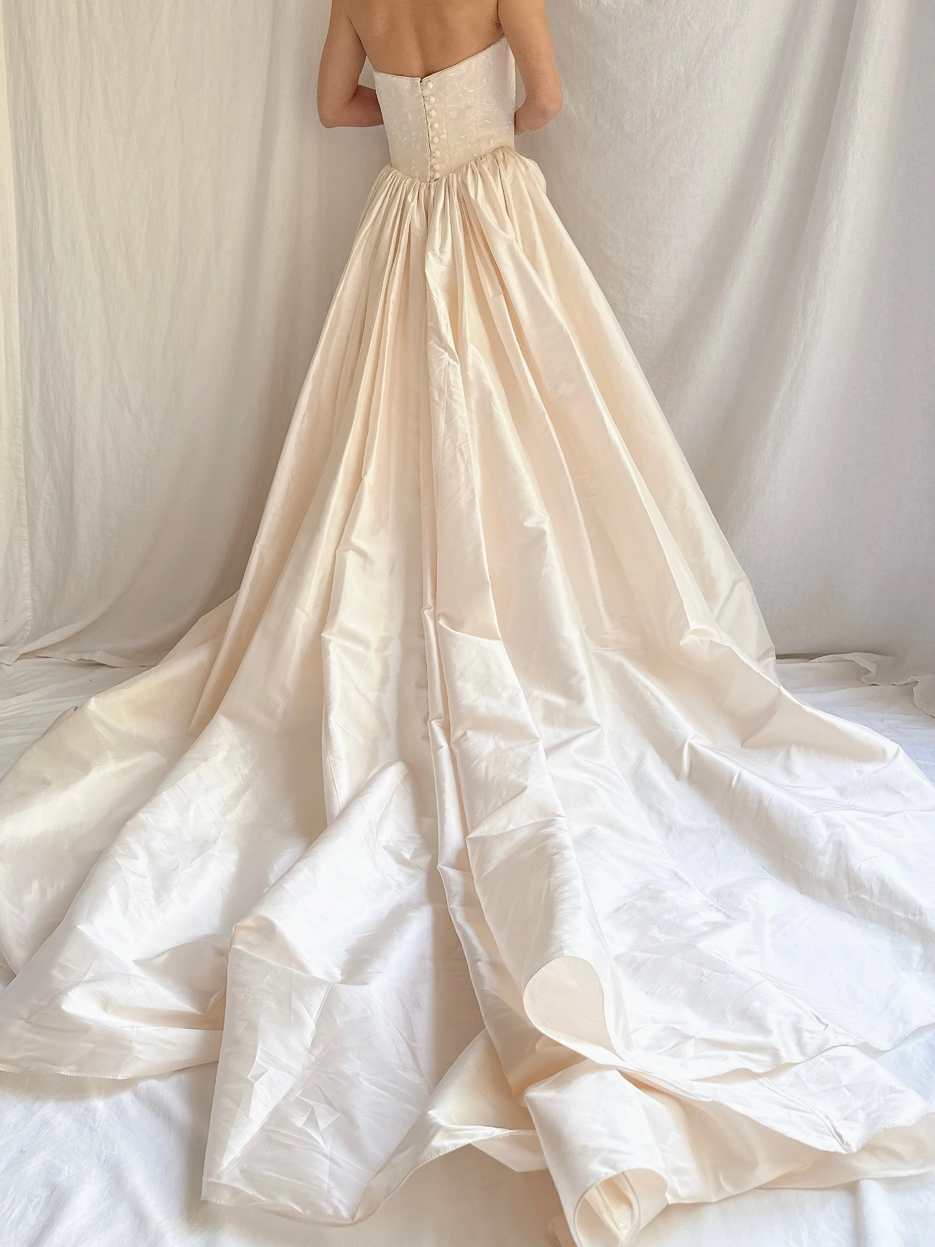 Vintage Strapless Silk Basque Bustier Gown - XS