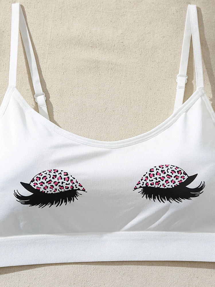 White Printed Padded Wireless Tank Top