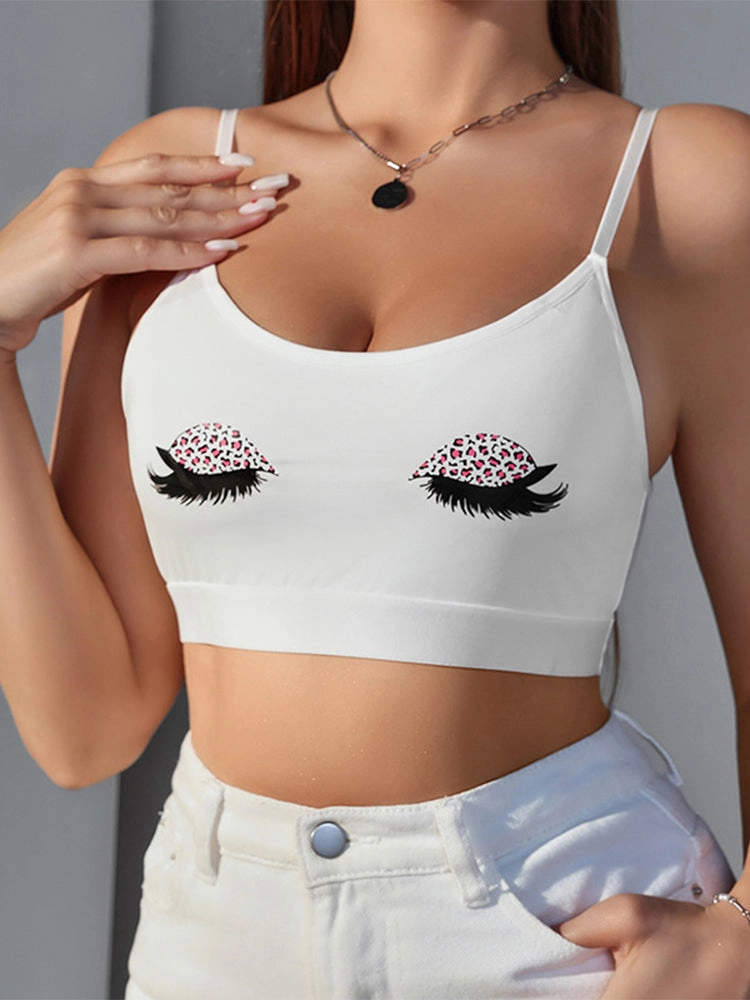 White Printed Padded Wireless Tank Top