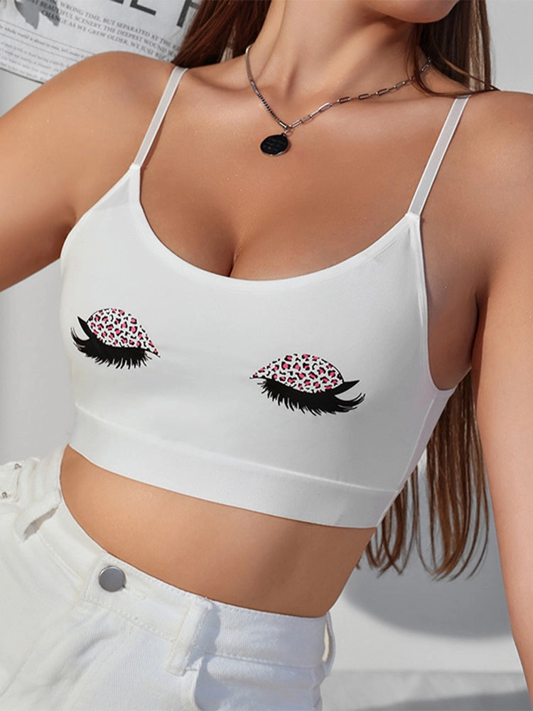 White Printed Padded Wireless Tank Top